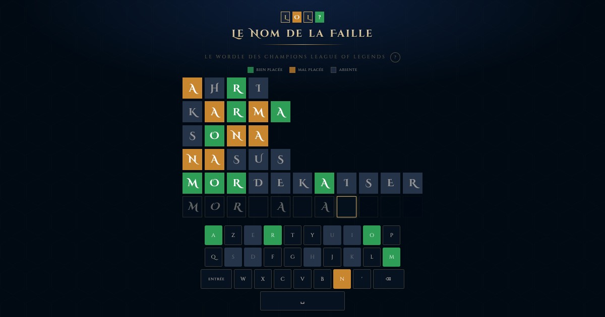 Wordle LoL — devine le champion du jour lettre par lettre — aperçu du jeu