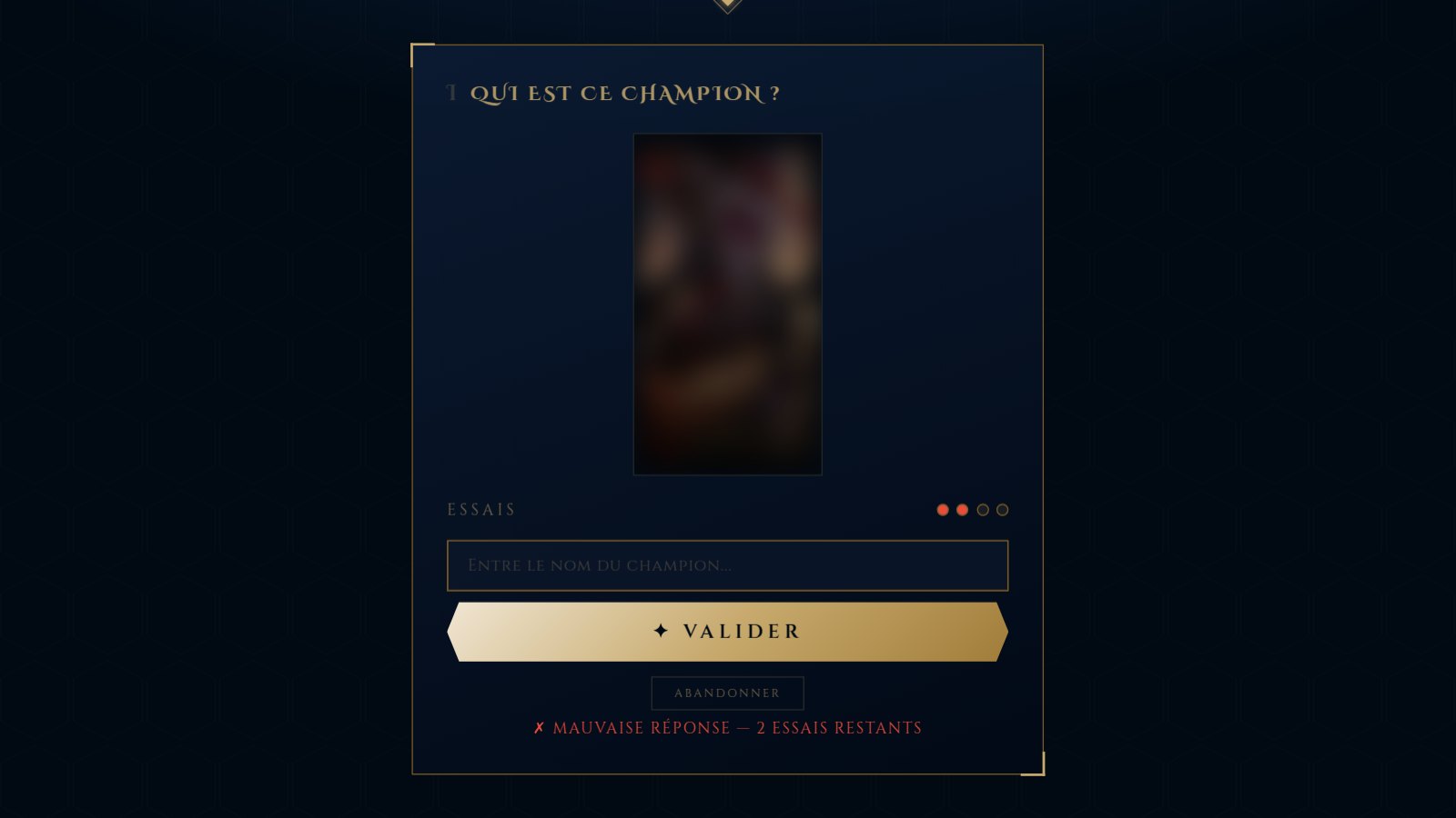 A game of Test your knowledge on today's champion in progress on PentaGuess