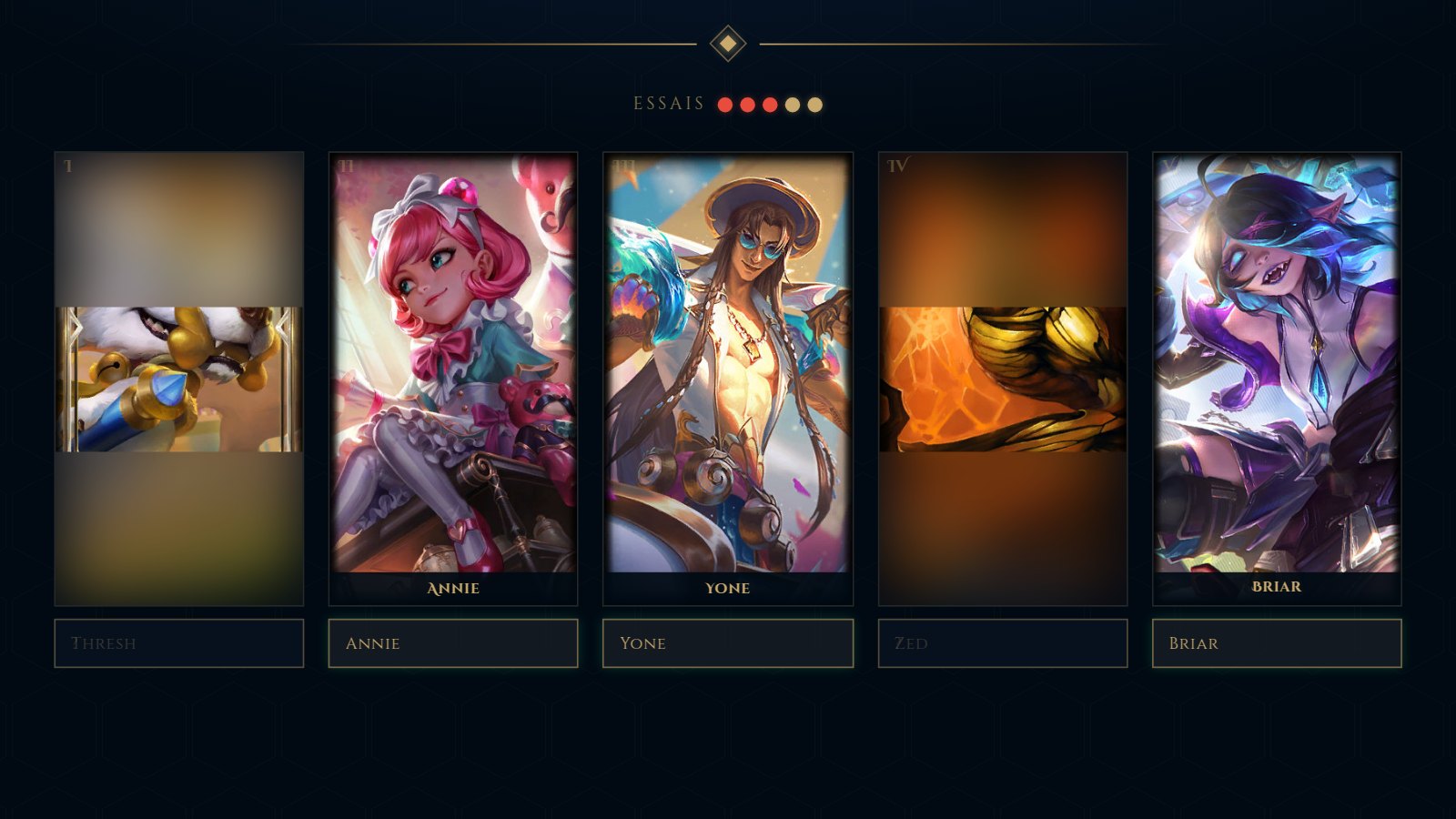 A game of Guess today's 5 champions from a skin in progress on PentaGuess
